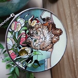Vintage AMIA Stained Glass Cat Suncatcher